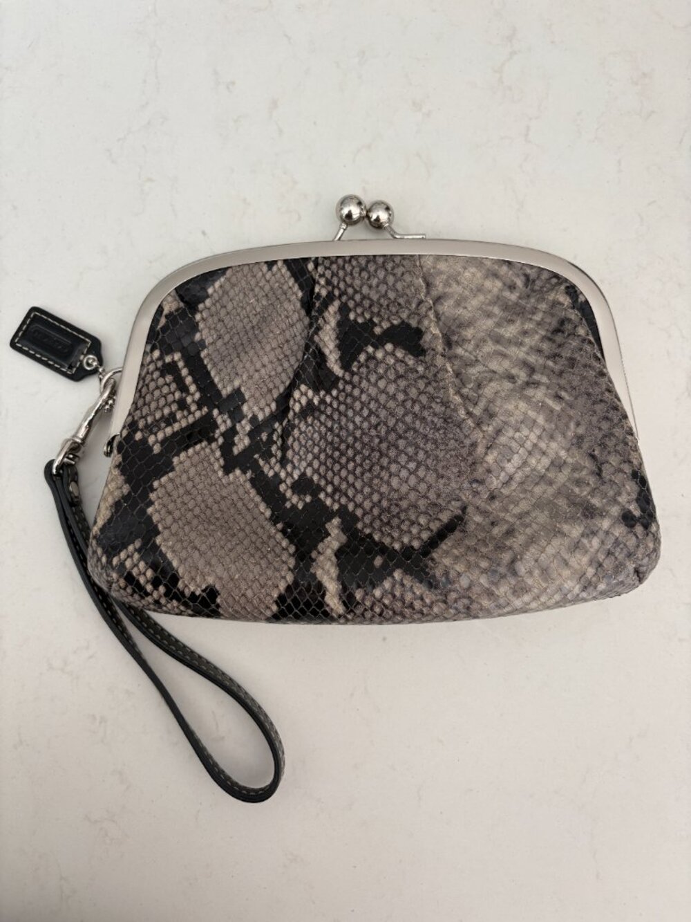Coach Snakeskin Embossed Kiss Lock Wristlet Clutch Retro Chic Indie Sleaze Party